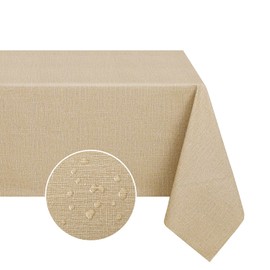 Romanstile Oilcloth Tablecloth 240 x 140 cm Khaki Washable PVC 100% Waterproof Tablecloth Linen Look Tablecloths Garden Table Weatherproof for Outdoor, Garden, Wedding, Barbecue, Party