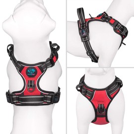 PHOEPET No Pull Dog Harness Medium Reflective Front Clip Vest with Handle,Adjustable 2 Metal Rings 3 Buckles[Easy to Put on & Take Off](M, Red)