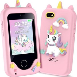 LUOBA Kids Smart Phone: Holiday Birthday Gift 13 fun games, camera, MP3, video and expandable storage! Suitable for children aged 3-12 unicorn design - Color: Coral Pink