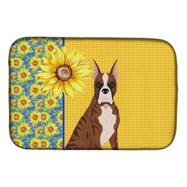 Caroline's Treasures WDK5343DDM Summer Sunflowers Red Brindle Boxer Dish Drying Mat Absorbent Dish Drying Mat Pad for Kitchen Counter Dish Drainer Mat for Countertop, 14 x 21", Multicolor