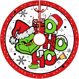 Zhixifan 48 Inches Merry Christmas Tree Skirts, Christmas Tree Collar for Grinch, for Indoor Outdoor Christmas Ornaments, New Year, Holiday Party Decorations (Green)