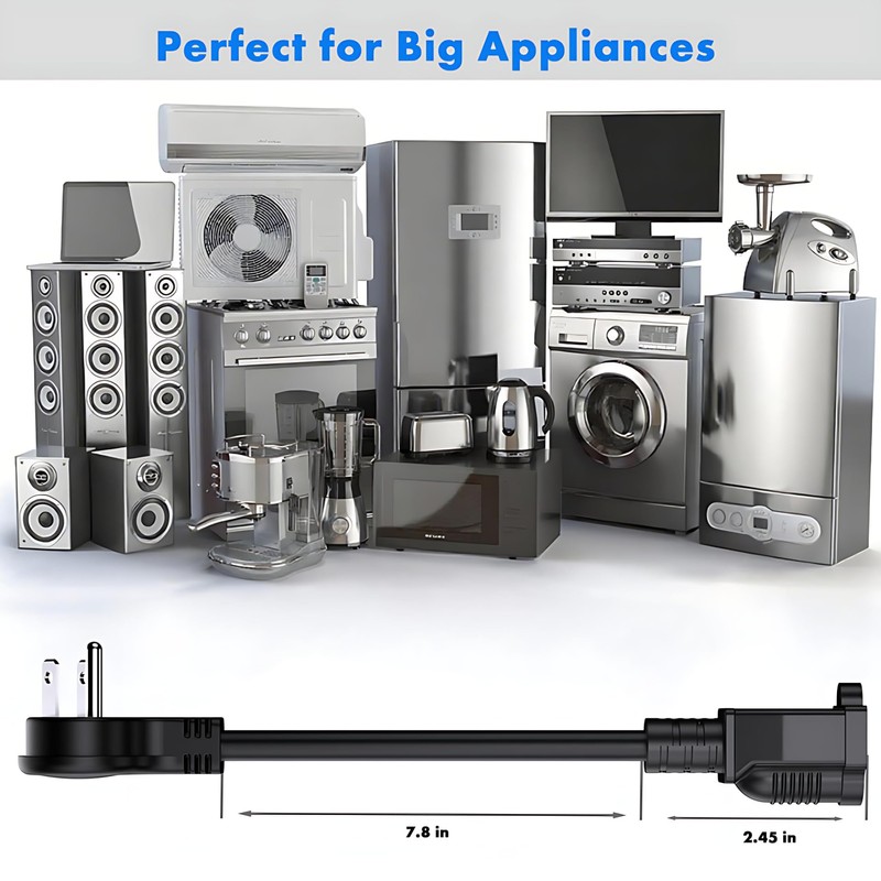 Appliance Power Extension Cord 1 Foot Short Flat 3 Plug