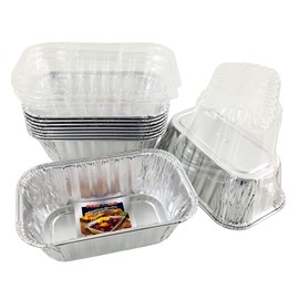 Pactogo Disposable 1 lb. Aluminum Foil Mini Loaf Pans with Clear Dome Lids (Pack of 100 Sets)