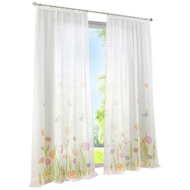 Bailey Jo Curtain Ruffle Tape Floral Curtains with Flowers Butterflies Transparent Voile Curtain