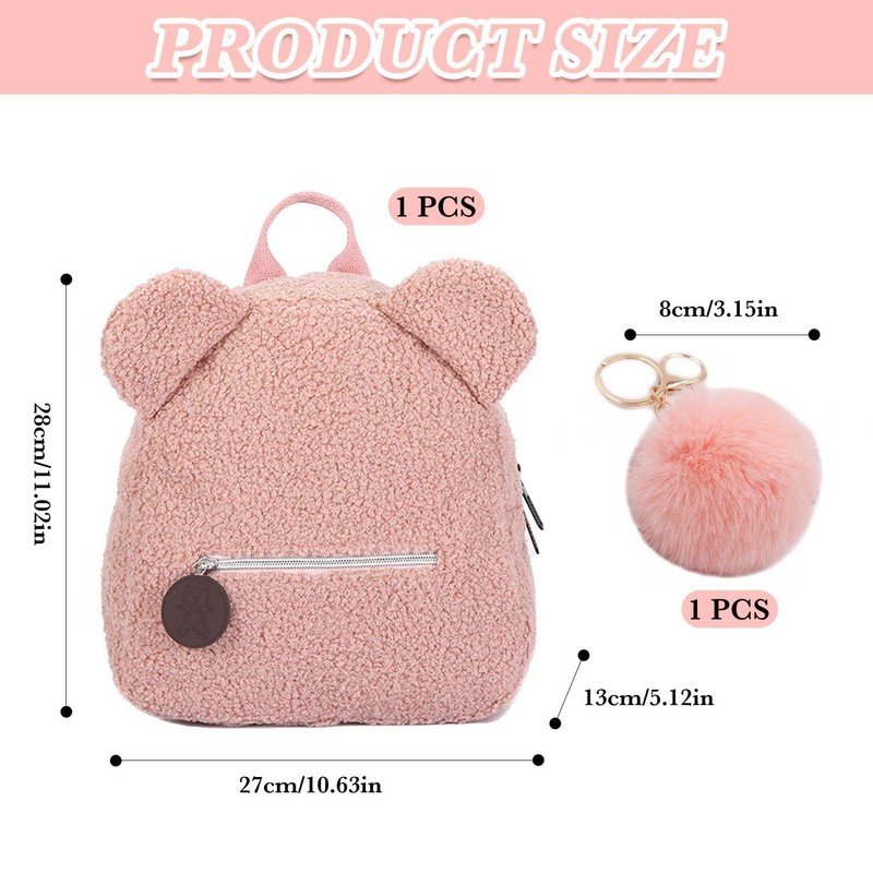 1 Plush Backpack and 1 Fur Ball Keychain, Cute Bear