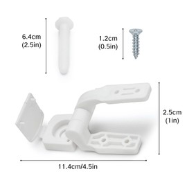 White Plastic Toilet Seat Hinge Replacement with Bolts, Screws, and Nuts, Universal Toilet Seat Bracket Hardware for Replacement and Repair.