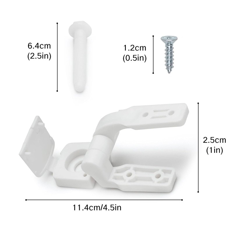 White Plastic Toilet Seat Hinge Replacement with Bolts, Screws, and