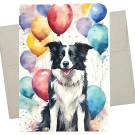 Whitman and Daughter Border Collie Birthday Card (1 Premium Card, 5X7 Inch) dog note card blank for every occasion like baby shower, kids birthday, graduation - 1128