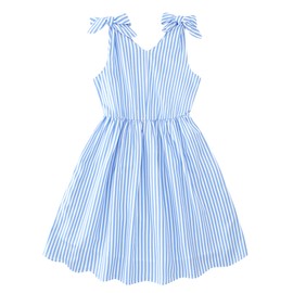 Blue Stripe Dresses for Big Kid Girls 7-8 Years Summer Casual Sleeveless Princess Dress Spring Bowknot Straps Sundress