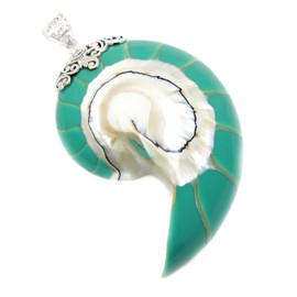 Swimmi Turquoise Color Mother of Pearl Shell Necklace Pendant, 925 Sterling Silver Mother of Pearl Necklace for Women Men Jewelry SE060