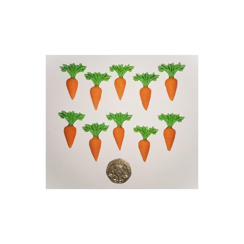 10 Handmade Edible Carrots, Celebration Cupcake Sugarpaste Decorations by Fairie