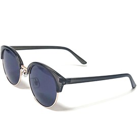 Bliss Leather Clubmaster Shape Artistic Sunglasses, Round Shape, Lightweight, Fatigue Resistant, Eye Friendly, Lightweight, Unisex, Clear black x light smoke