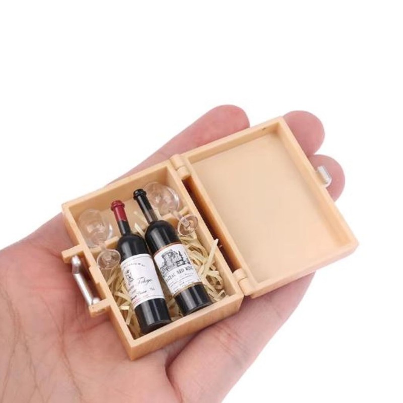Miniature Red Wine Set: 1/12 Scale Wine Box, Bottles &