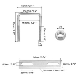 PATIKIL M6x45x75mm Square U-Bolts Kit, 2Set 304 Stainless Steel Square U Shaped Bolts Replacement Parts with Frame Plates and Nuts for Ski Board Sailboat Trailer
