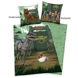 Herding Jurassic World Camp Cretaceous Bed Linen, Pillowcase Approx. 80 x 80 cm, Duvet Cover Approx. 135 x 200 cm, with Smooth Brand Zip, 100% Cotton, Renforcé