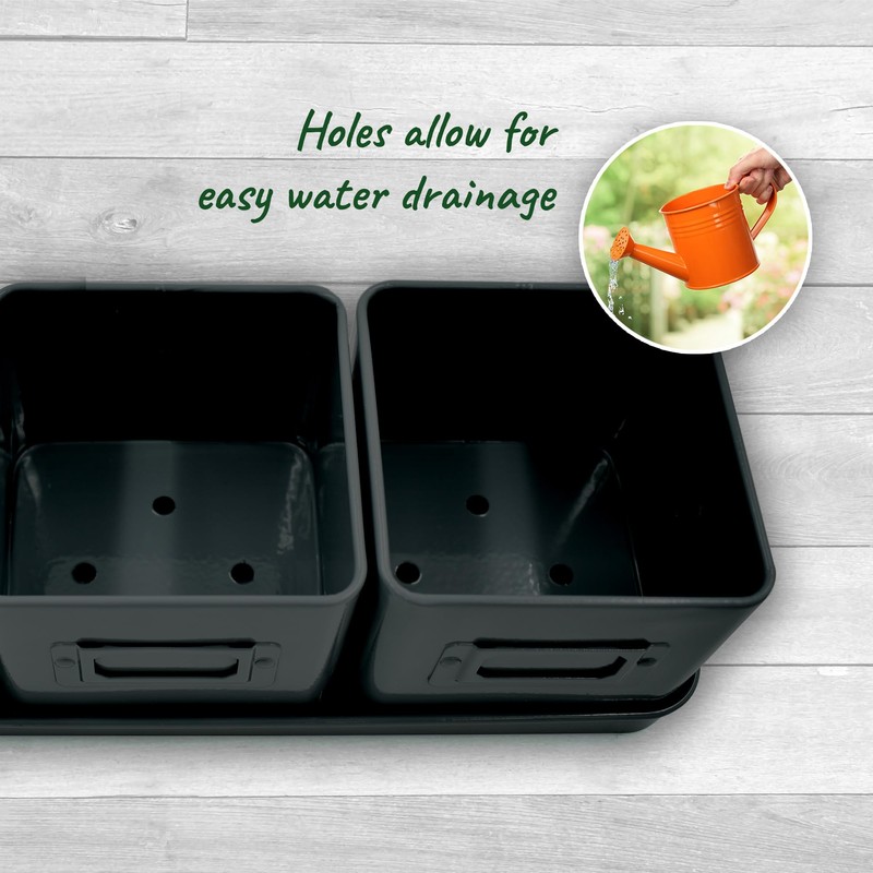 Herb Planter Indoor - Set of 3 Black Indoor Herb