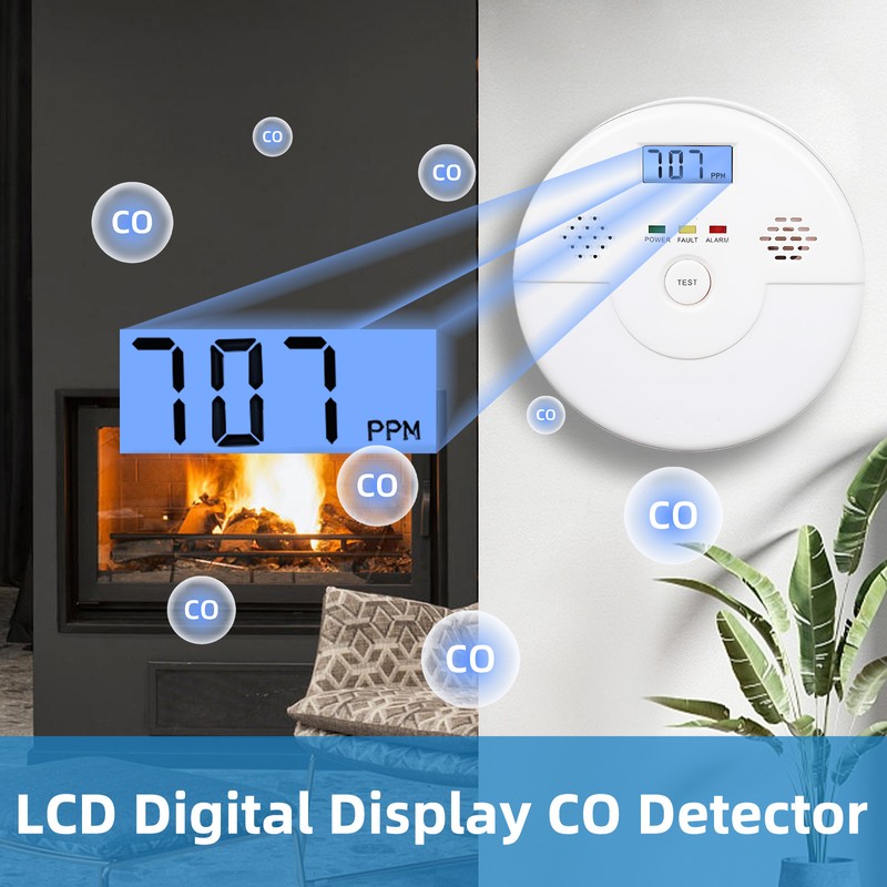 2 Packs Carbon Monoxide Detector LCD Digital Display 85dB Alarm