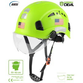 GREEN DEVIL Safety Helmet Hard Hat with Visor Chinstrap Adjustable Lightweight Vented ABS Work Helmet for Men and Women 6-Point Suspension ANSI Z89.1 Approved Ideal for Industrial & Construction