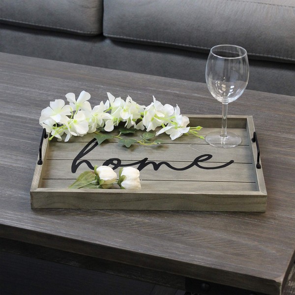 Elegant Designs HG2000-RGH Decorative Wood Serving Tray w/Handles, 15.50" x 12", Home