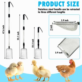 PINVNBY Stainless Steel Chicken Poop Scooper 3 in 1 Adjustable Long Handle Poop Scooper for Chicken(22.3" to 47.6") Multifunctional Chicken Coop Cleaning Tools Sifting Shovel Chicken Coop Accessories