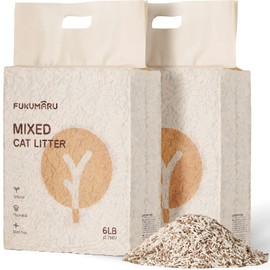FUKUMARU Tofu Cat Litter, 12 LBS Clumping Cat Litter, Dust Free, Natural, Unscented, Flushable, Lightweight, Low Tracking, Mixed Apple Wood, 24/7 Odor Control, 6 lb x 2 Bags