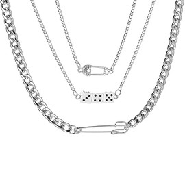 Yspokfay Safety Pin Necklace Dainty Paper Clip Pin Pendant Necklace Gothic Safety Pin Cuban Link Chain Necklace Fashion Jewelry Gift-3 Layers
