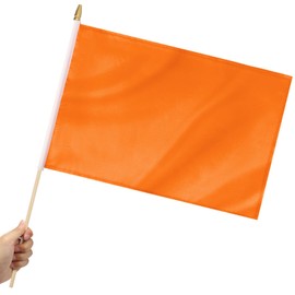 Yingnner 12 Pack Orange Stick Flags Small 12x18 Inch Hand Held Flags with 24 Inch Wooden Pole Solid Orange Blank DIY Graffiti Flags Decorations