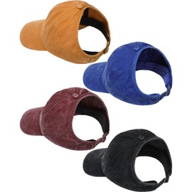 4 Pack Backless Ponytail Caps Baseball Caps Ponytail Top Hats for Women High Messy Bun Baseball Hats Adjustable Sun Visor Ponycaps Curl Cap Natural Curly Hair Afro Puff Ponytail Cap