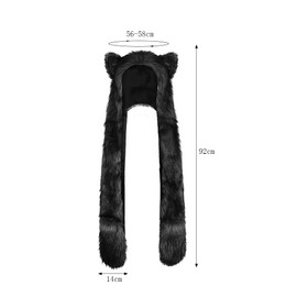 Faux Fur Wolf Animal Hood Hat 3 in 1 Furry Cosplay Costume Cartoon Hoodie Cap with Paw Gloves Scarf Plush Warmer Hat