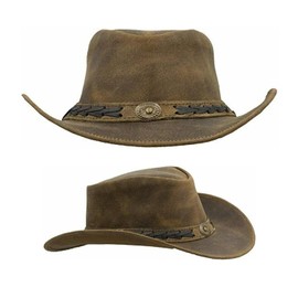Australian Western Cowboy Style Crazy Horse Real Leather Bush Hat XS Brown