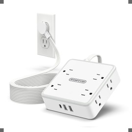 NTONPOWER Extension Cord 25 FT, 1080J Surge Protector Power Strip, Extra Long Extension Cord with 8 Widely Outlets 3 USB Ports, Flat Extension Cord with Multiple Outlets, Outlet Extender for Home