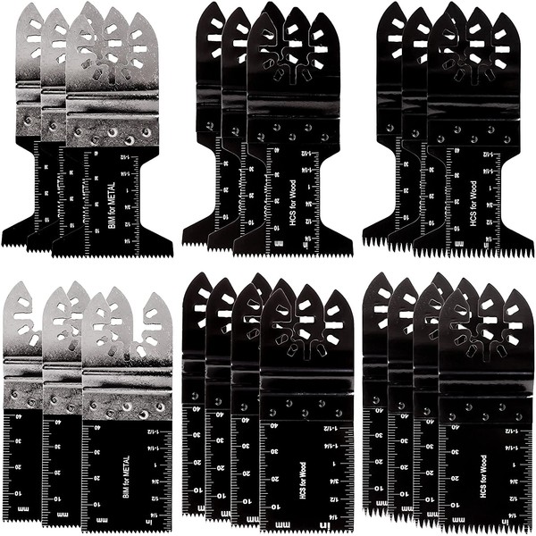 BLOSTM Oscillating Multi Tool Blades -20 Oscillating Saw Blades with Quick Release Universal Fit, 6 Types of Robust Multi-Tool Blades for Metal, Wood, Plastic, MDF & More - Multi Tool Blades Set of 20