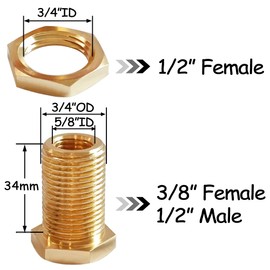 Brass Thru-bulk Coupler 3/8" NPT Female x 1/2" Male Bulkhead, 2PCS