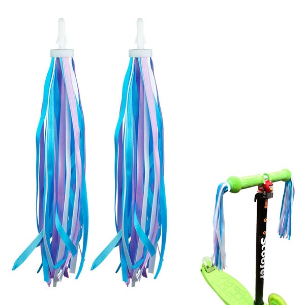 1 Pair Girls Bike Accessories,Scooter Tassels for Children's,Finger Streamers,Kids Handlebar Rainbow,Boys Bicycle Colorful Ribbons,Funny Ornaments Ribbon,for Basket,Grips,Kid's (Blue-White-Purple)