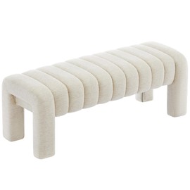Zibeths Upholstered End of Bed Bench, Natural Linen Bedroom Ottoman Window Bench, Entryway Bench for Living Room, Beige