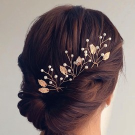 Bridal Wedding Hair Pins Leaf Pearl Hair Pin Gold Leaves Hair Pins Vintage Wedding Hair Accessories Jewelry for Brides Bridesmaids and women(3PCS)