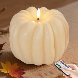 SUPERSUN Fall Decorations for Home - Pumpkin Flameless Candle with Remote Timer - Real Wax Pumpkin Decor, Autumn Farmhouse Rustic Harvest Fall Home Decor for Tiered Tray Table