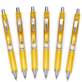 Pentel EnerGel XM BL77 - Retractable Liquid Gel Ink Pen - 0.7mm - 54% Recycled - Yellow - Pack of 6