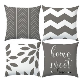 SEVENWELL Set of 4 Cushion Covers 45 x 45 cm Velvet Grey White Cushion Cover 18x18 Modern Square Geometric Cushions Covers for Home Decor Pillow Cases for Sofa Bed Outdoor