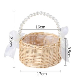 siawadeky Wisteria Woven Storage Basket, Flower Basket, Wedding Flowers, Vases, Lipon, Pearl, Handle, Basket Bag, Accessory Storage, For Outings, Weddings, Receptions, Brides, Parties, Accessories, Flower Storage, Exhibition, Photography, Decoration