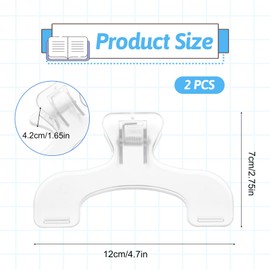 2 Pcs Transparent Book Clips, Sturdy Clear Book Page Holder for Hands-Free Reading, Portable Bookmark Accessories for Teachers Students Office Kitchen Music Books Lovers Reading