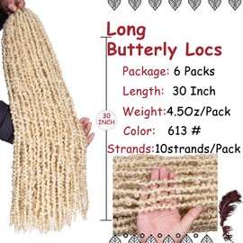 Beverlee Blonde Butterfly Locs Crochet Hair 30 Inch Distressed Faux Locs Pre-looped 613 Goddess Locs Crochet Braids Handmade Extended Soft Locs For Women Extensions (6 Pack 613#)