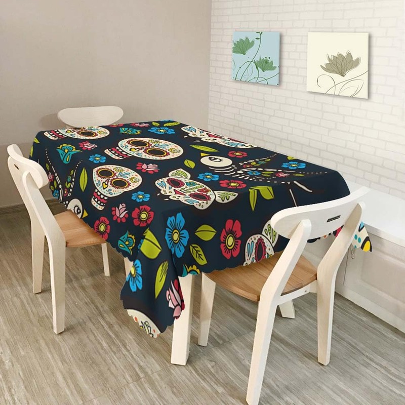 Walmsco Tablecloth Sugar Skull Decor For Dining Room Kitchen Rectangular