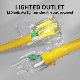 POWGRN 6 ft 12/3 Outdoor Extension Cord Waterproof Heavy Duty with Lighted Indicator End 12 Gauge 3 Prong, Flexible Cold-Resistant Long Power Cord Outside, 15Amp 1875W SJTW Yellow ETL Listed