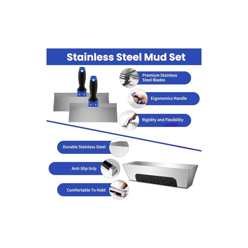 Drywall Hand Tools Kit, Drywall Knife Set with Putty Knives,