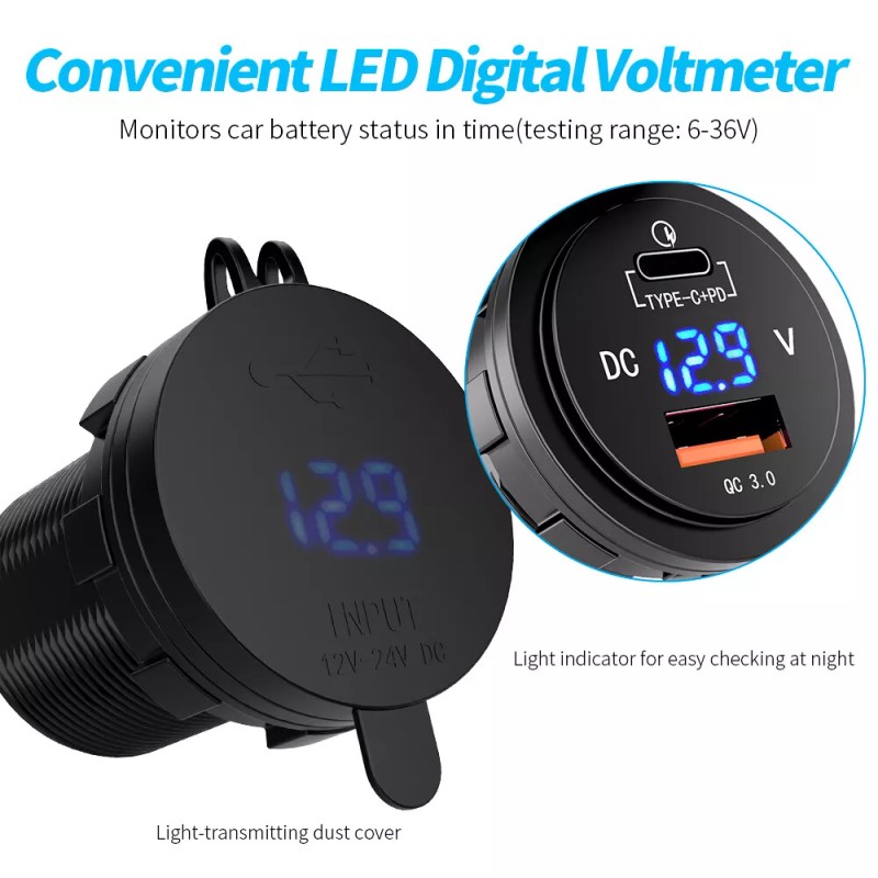 Universal 12V USB C Charger Port Fast Car Charger PD