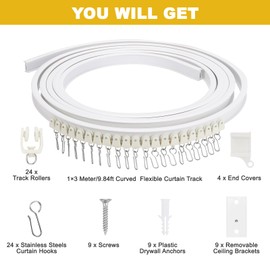 Curtain Track, Flexible Curved Ceiling Track, 3 Metres Curtain Track with Accessories, Deckengardinenschiene with Silent Pulleys for Room Separation, Bedroom