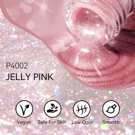 MEGIOR Jelly Pink Cat Eye Gel Nail Polish 15 ML Glitter Holographic Magnetic Spring Summer Gel Polish with Magnet Soak Off UV/LED Nail Art Salon Manicure DIY at Home
