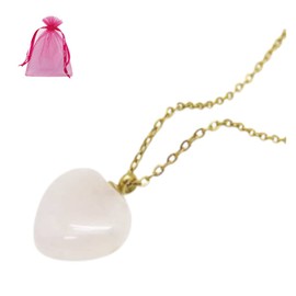 MADIOLA - Collar de Corazón en Chapa Oro 18K, Cuarzo Rosa, Aventurina, Agata, Obsidiana. Gemoterapia, Energiza Chakras, Curación Reiki, Feng Shui (Rosa)