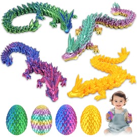 Audasi 4Pcs 3D Printed Dragon in Egg, Fully Articulated Crystal Dragon with Egg Easter Surprise Dinosaur Eggs Flexible Joints Mystery Dragon Action Figures for Home Office Birthday Party